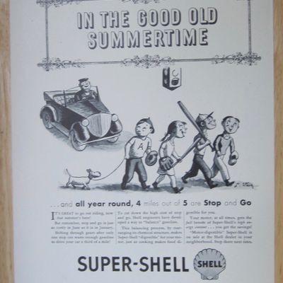 1937 Super Shell Gas with Children Walking