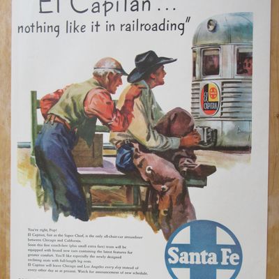 1947 Santa Fe El Capitan w/ 2 Cowboys Looking at Train
