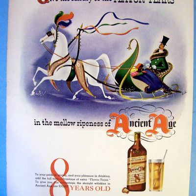 1940 Ancient Age Whiskey with Man in Sleigh