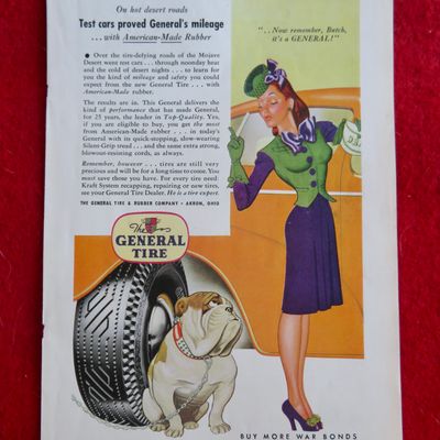 1944 General Tires with Woman Pointing at Her Dog