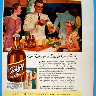 1937 Schlitz Beer with Man Pouring Bottle Of Beer