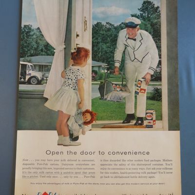 1959 Pure Pak Cartons with Milkman Delivering Milk