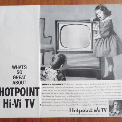 1958 Hotpoint Hi-Vi TV Television w/ Little Girl & Boy