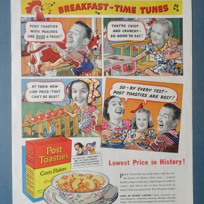 1938 Post Toasties Corn Flakes with Breakfast Time Tune