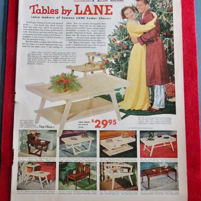 1953 Tables By Lane With Woman Getting Tables For Xmas