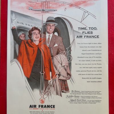 1950's Air France with Man & Woman Getting On Plane