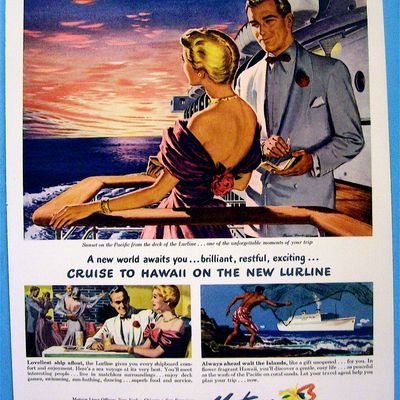 1949 Matson To Hawaii Cruise Lines with Couple On Ship