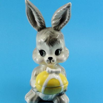 Pottery Rabbit with Egg Trinket Box