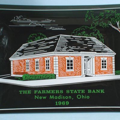 1969 Glass Advertising Dish New Madison Ohio Bank