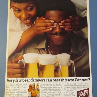 1980 Schlitz Beer with Woman Testing A Man With Beer