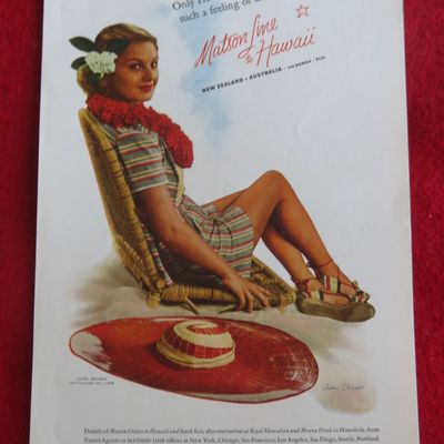1938 Matson Line To Hawaii with Woman Sitting on Chair
