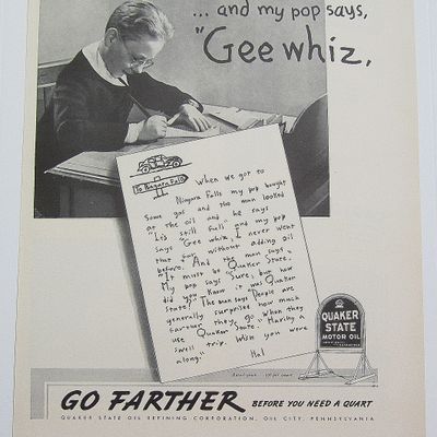 1937 Quaker State Motor Oil With Boy Writing Letter