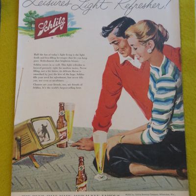 1956 Schlitz Beer with Man & Woman Watching Television