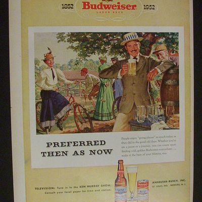 1952 Budweiser Beer with Man Holding a Glass of Beer