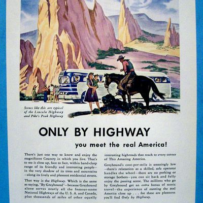1946 Greyhound with Woman & Child Talking To Man