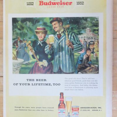 1952 Budweiser Beer w/Woman Speaking with a Man