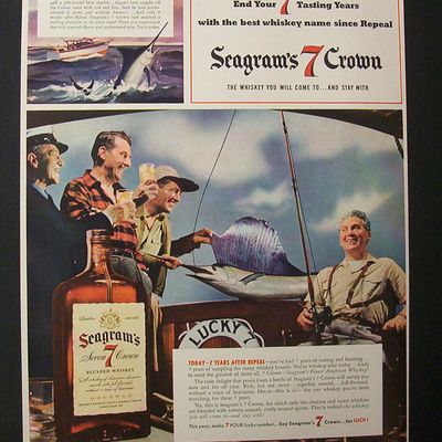 1941 Seagram's 7 Crown with Men Drinking With Big Fish