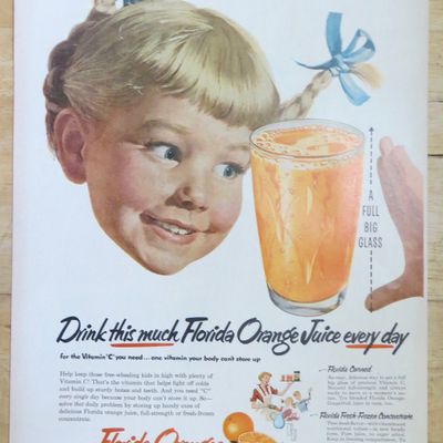 1952 Florida Orange Juice with Little Girl & Glass