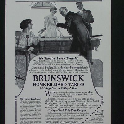 1916 Brunswick Home Billiard Table with People by Table
