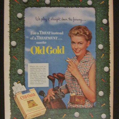 1952 Old Gold Cigarettes with Woman Holding a Golf Bag