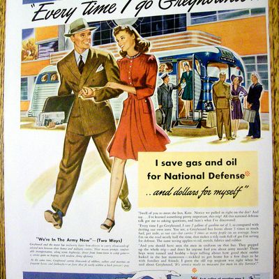 1941 Greyhound with Man & Woman Walking Arm & Arm