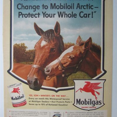 1943 Mobil Gas & Mobil Oil with Two Horses