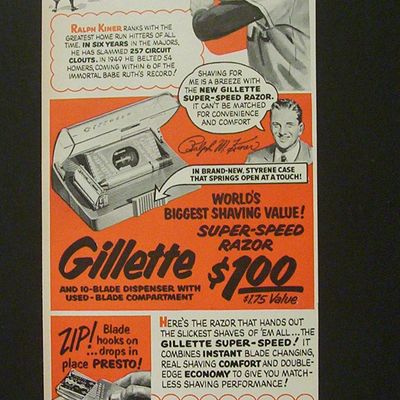 Vintage Ad1952 Gillette Super-Speed Razor w Ralph Kiner
