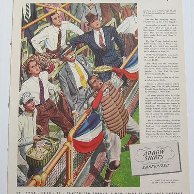 1937 Arrow Shirts w Catcher In The Stands to Catch Ball