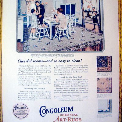 1926 Congoleum Gold Seal Rug with Family Eating