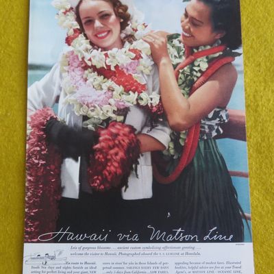 1934 Hawaii Via Matson Line with Woman Wearing Leis