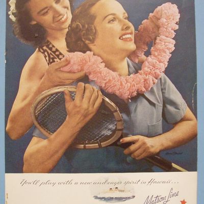 1939 Matson Line To Hawaii with Hawaiian Woman and Lei