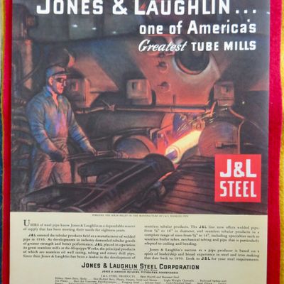 1934 J & L Steel Company with Man Working on Steel Tube