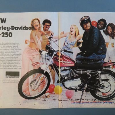 1974 Harley Davidson SX-250 Motorcycle with Man Sitting