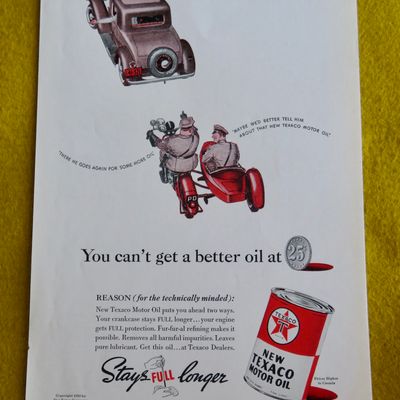 1938 Texaco Motor Oil with Cops Pulling Over a Car