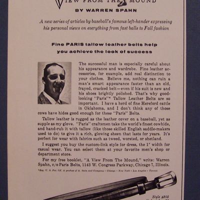 1960  Paris Tallow Leather Belts w/  Warren  Spahn