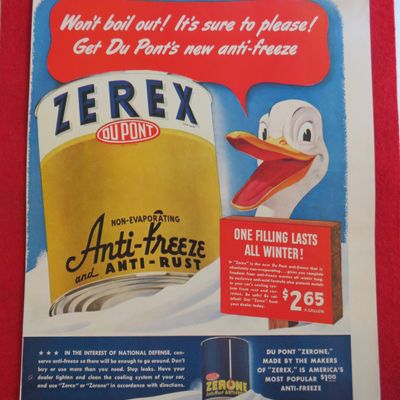 1941 Du Pont Zerex Anti Freeze with Duck Holding Can