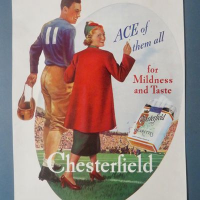 1937 Chesterfield Cigarette with Girl & Football Player