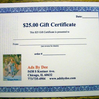 Ads By Dee $25 Gift Certificate