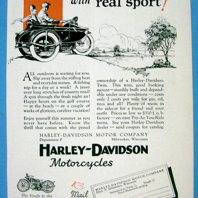 1927 Harley Davidson with Side Car with Man & Woman