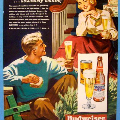 1949 Budweiser Beer By Cassell w/ Man & Woman Drinking