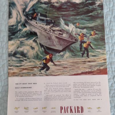 1945 Packard with PT Boat with Hole & Navy Men Jumping