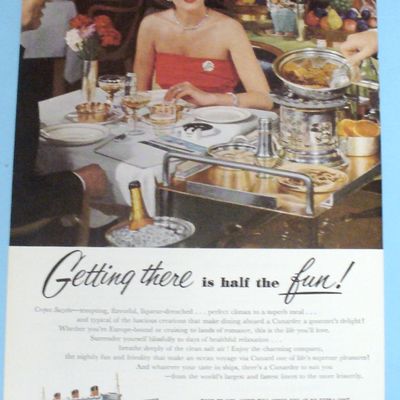 1952 Cunard Cruise Lines with Lovely Woman at Table