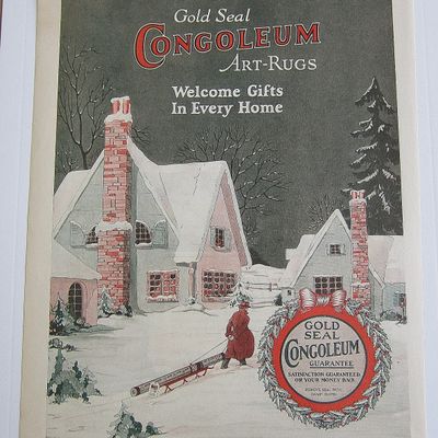 1924 Congoleum Rugs With Man & Rug On Sled