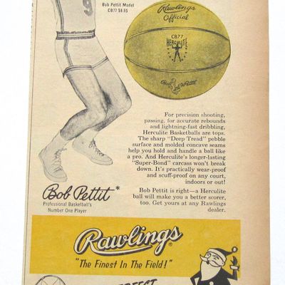 Vintage 1958 Herculite Yellow Basketball W Bob Pettit