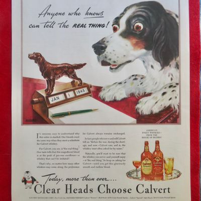 1950's Calvert Whiskey with Dog Looking At Dog Figure