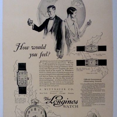 1926 Longines Watch with Man & Woman Looking At Watches