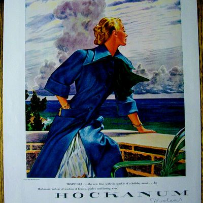 1948 Hockanum Woolens w/Lovely Woman in Tropic Sea