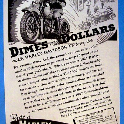 1937 Harley Davidson Motorcycle with Man & Motorcycle