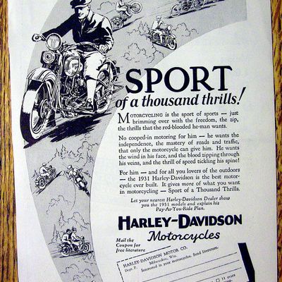 1931 Harley Davidson with Man Riding Motorcycle