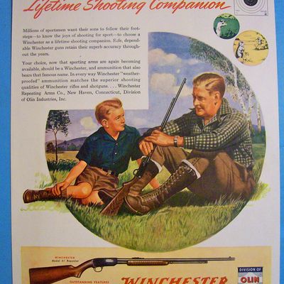 1946 Winchester With Man And Boy Hunting